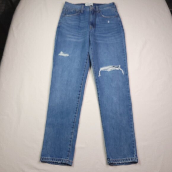 RSQ Womens Vintage Mom Jeans 26 Mid Rise Medium Wash Holes Distressed - Picture 4 of 9